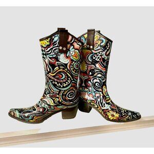 BOPS by Heeve Cowboy Style Fun Pattern Whimsical Rubber Waterproof Boots size 7
